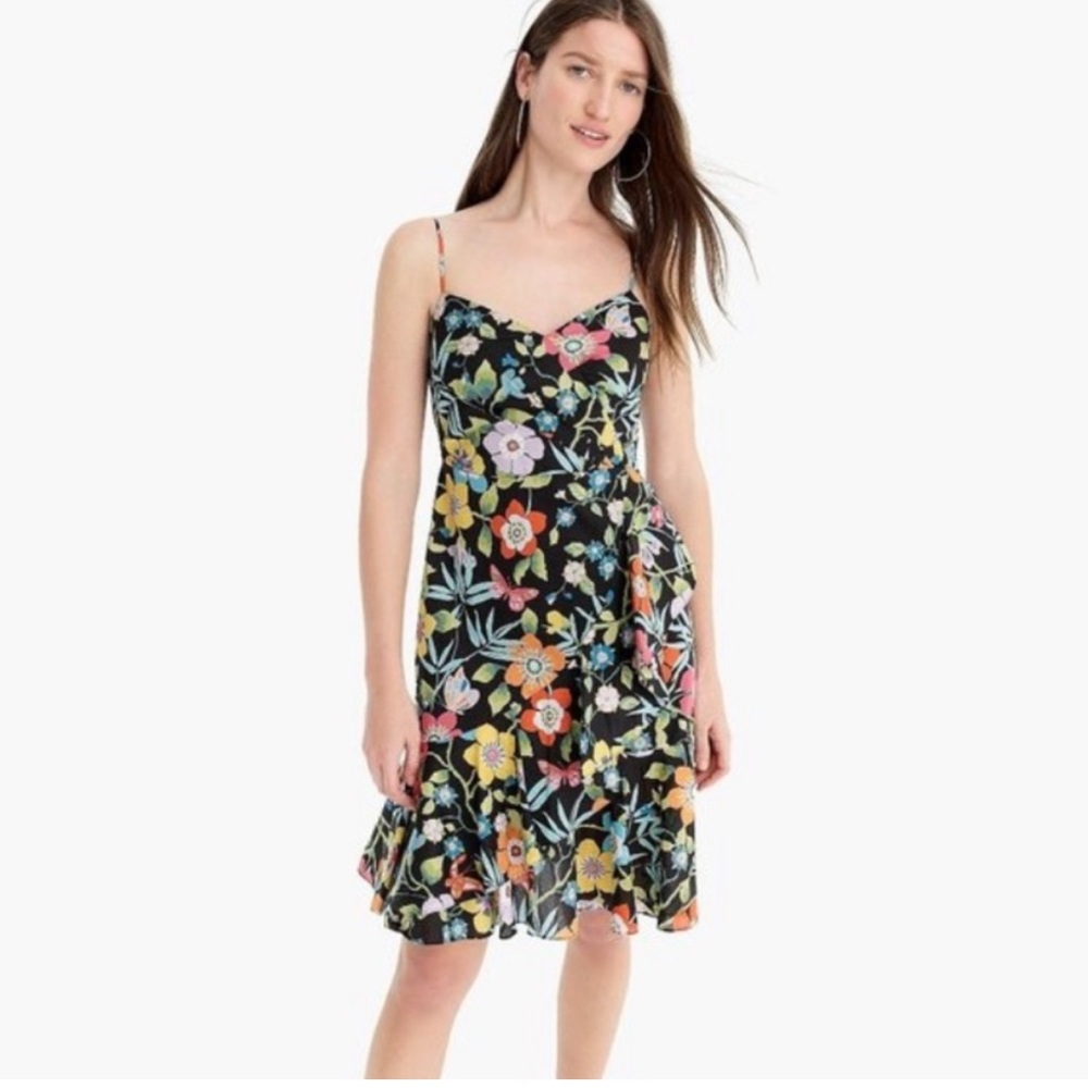J. Crew Ruffle dress in Liberty of London Pavilion black floral 12 large great